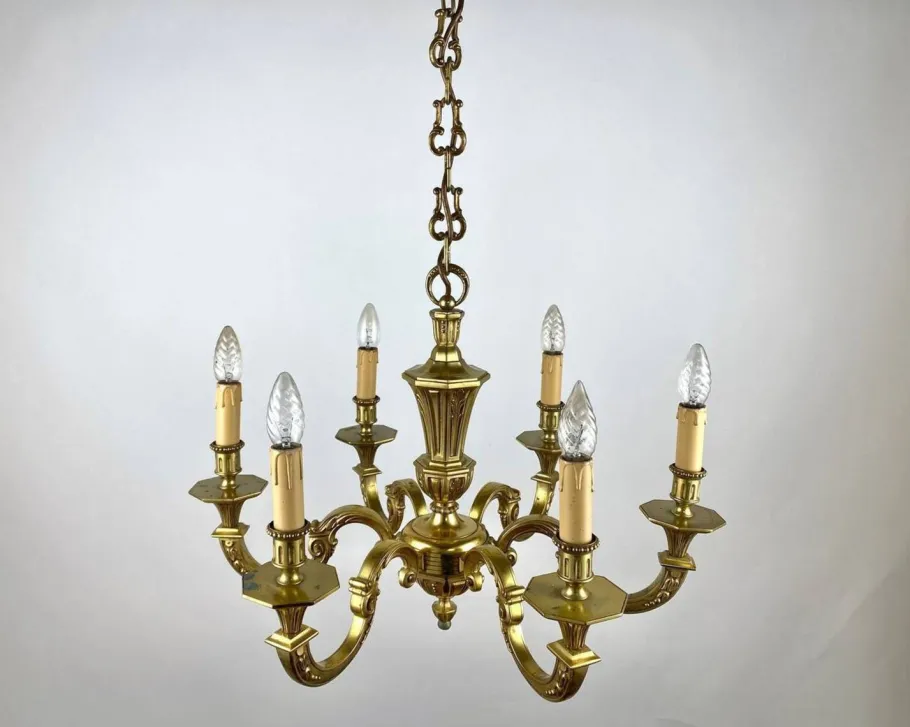 Online Pamono Gilt Bronze Chandelier, France, 1960s