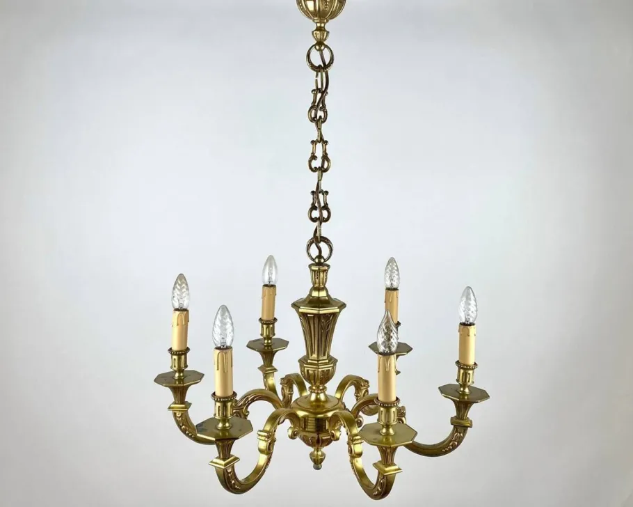 Online Pamono Gilt Bronze Chandelier, France, 1960s