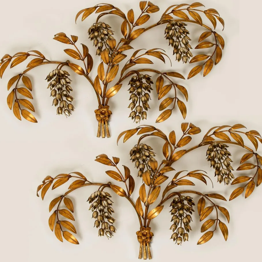 Best Pamono Gilt Metal Palm Tree Wall Fixture by Hans Kögl