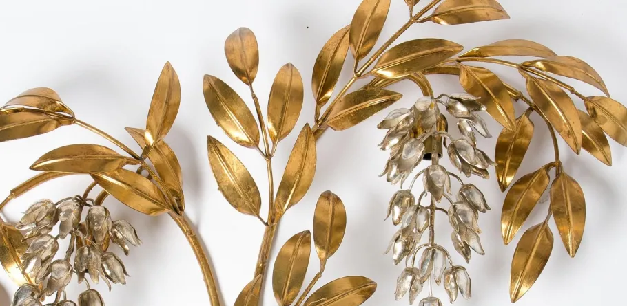 Best Pamono Gilt Metal Palm Tree Wall Fixture by Hans Kögl