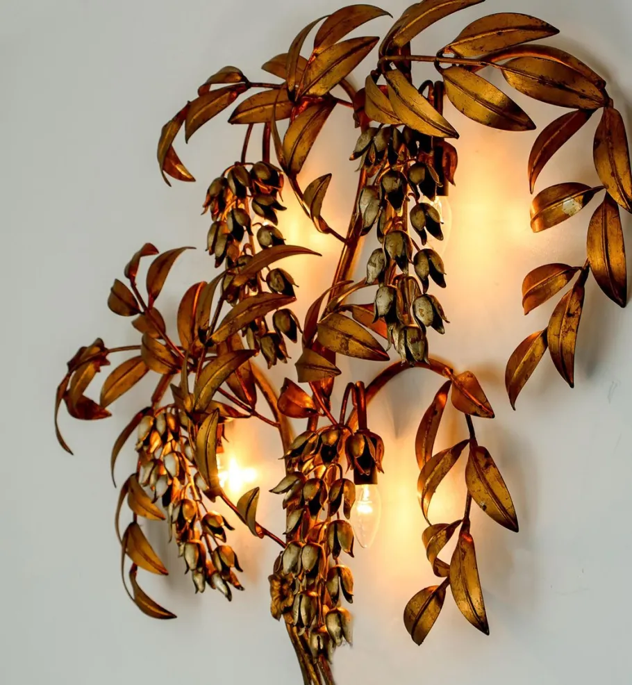 Best Pamono Gilt Metal Palm Tree Wall Fixture by Hans Kögl