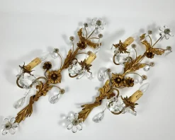 Discount Pamono Gilt Metal Sconces with Crystal Flowers from Banci Firenze, Italy, 1950s, Set of 2