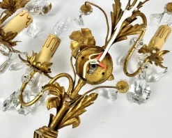 Discount Pamono Gilt Metal Sconces with Crystal Flowers from Banci Firenze, Italy, 1950s, Set of 2