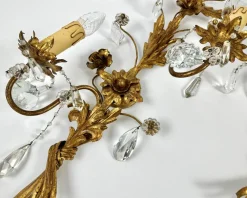 Discount Pamono Gilt Metal Sconces with Crystal Flowers from Banci Firenze, Italy, 1950s, Set of 2