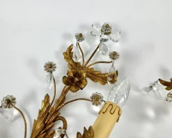 Discount Pamono Gilt Metal Sconces with Crystal Flowers from Banci Firenze, Italy, 1950s, Set of 2