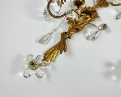 Discount Pamono Gilt Metal Sconces with Crystal Flowers from Banci Firenze, Italy, 1950s, Set of 2