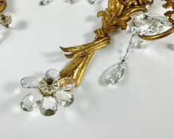 Discount Pamono Gilt Metal Sconces with Crystal Flowers from Banci Firenze, Italy, 1950s, Set of 2
