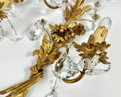 Discount Pamono Gilt Metal Sconces with Crystal Flowers from Banci Firenze, Italy, 1950s, Set of 2