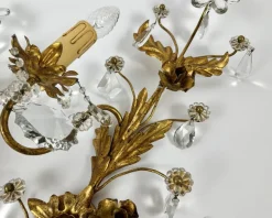 Discount Pamono Gilt Metal Sconces with Crystal Flowers from Banci Firenze, Italy, 1950s, Set of 2