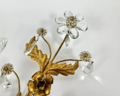 Discount Pamono Gilt Metal Sconces with Crystal Flowers from Banci Firenze, Italy, 1950s, Set of 2