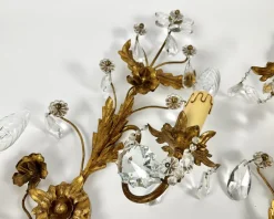 Discount Pamono Gilt Metal Sconces with Crystal Flowers from Banci Firenze, Italy, 1950s, Set of 2