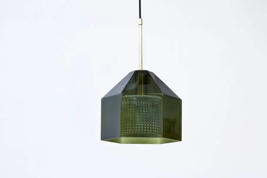 New Pamono Glass & Brass Pendant Lamp by Carl Fagerlund for Orrefors, 1960s