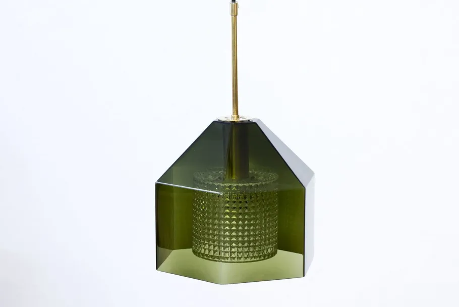 New Pamono Glass & Brass Pendant Lamp by Carl Fagerlund for Orrefors, 1960s