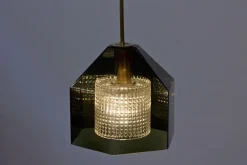 New Pamono Glass & Brass Pendant Lamp by Carl Fagerlund for Orrefors, 1960s