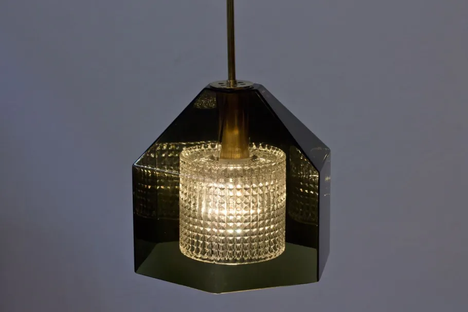 New Pamono Glass & Brass Pendant Lamp by Carl Fagerlund for Orrefors, 1960s