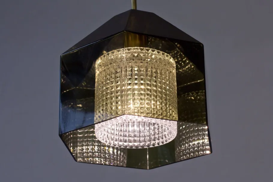 New Pamono Glass & Brass Pendant Lamp by Carl Fagerlund for Orrefors, 1960s
