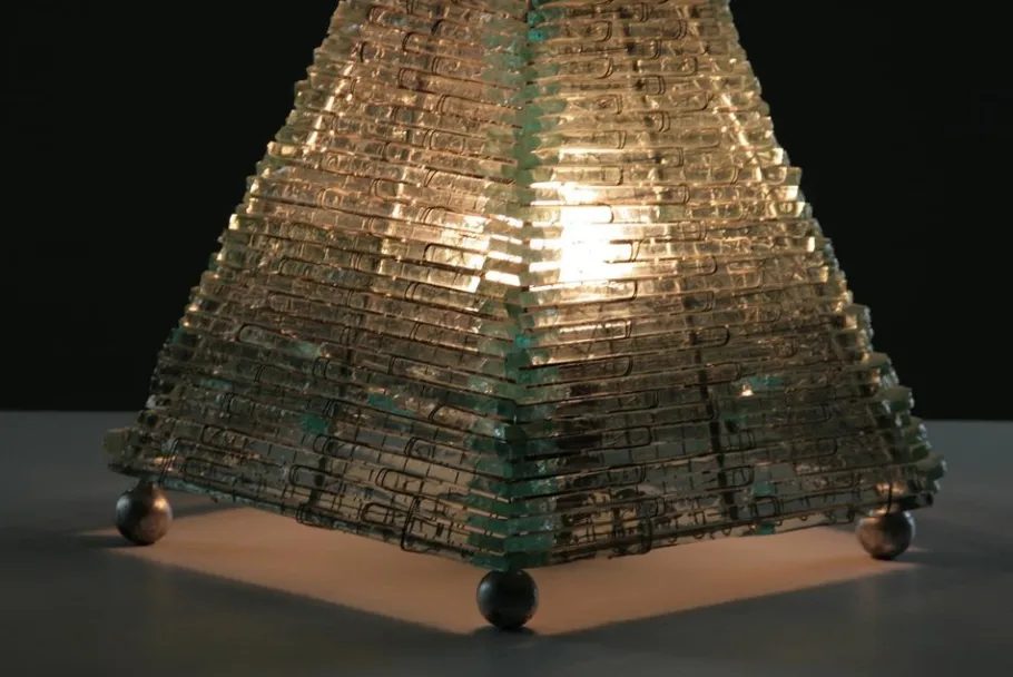 Online Pamono Glass & Metal Pyramid Table Lamp, 1970s