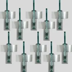 New Pamono Glass Aluminum Triangle Shaped Ikaro Wall Light by Carlo Forcolini for Artemide, 1984