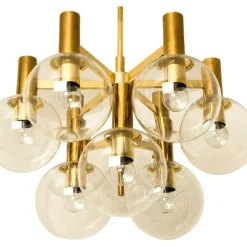 Discount Pamono Glass and Brass Chandelier in the style of Jakobsson, 1970s