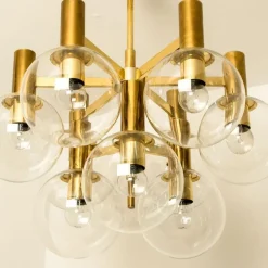 Discount Pamono Glass and Brass Chandelier in the style of Jakobsson, 1970s