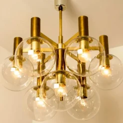 Discount Pamono Glass and Brass Chandelier in the style of Jakobsson, 1970s