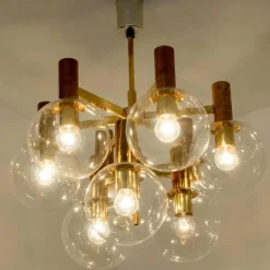 Discount Pamono Glass and Brass Chandelier in the style of Jakobsson, 1970s