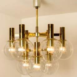 Discount Pamono Glass and Brass Chandelier in the style of Jakobsson, 1970s