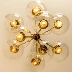 Discount Pamono Glass and Brass Chandelier in the style of Jakobsson, 1970s