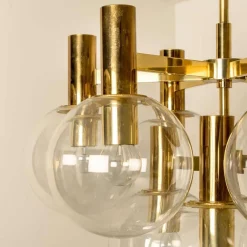 Discount Pamono Glass and Brass Chandelier in the style of Jakobsson, 1970s