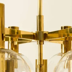 Discount Pamono Glass and Brass Chandelier in the style of Jakobsson, 1970s