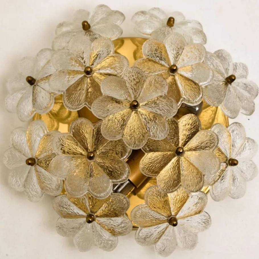 Online Pamono Glass and Brass Floral Wall Light from Ernst Palme, 1970s