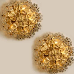 Hot Pamono Glass and Brass Floral Wall Light by Ernst Palme, 1970s