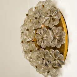 Hot Pamono Glass and Brass Floral Wall Light by Ernst Palme, 1970s