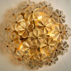 Hot Pamono Glass and Brass Floral Wall Light by Ernst Palme, 1970s