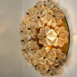 Hot Pamono Glass and Brass Floral Wall Light by Ernst Palme, 1970s