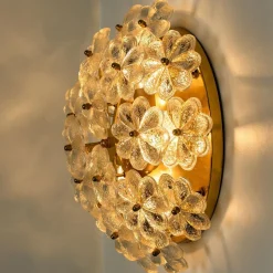 Hot Pamono Glass and Brass Floral Wall Light by Ernst Palme, 1970s