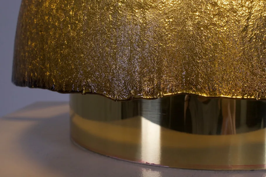 New Pamono Glass and Brass Mushroom Lamp, 1970s