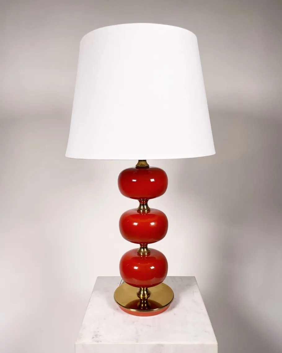 Discount Pamono Glass and Brass Table Lamp by Tranås Stilarmatur, 1960s