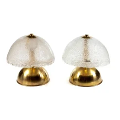 Outlet Pamono Glass and Brass Table Lamps attributed to Angelo Brotto for Esperia, Italy, 1970s, Set of 2