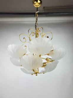 Clearance Pamono Glass Shell and Brass Chandelier attributed to Deknudt, 1970s