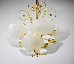 Clearance Pamono Glass Shell and Brass Chandelier attributed to Deknudt, 1970s