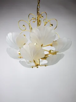 Clearance Pamono Glass Shell and Brass Chandelier attributed to Deknudt, 1970s
