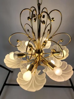 Clearance Pamono Glass Shell and Brass Chandelier attributed to Deknudt, 1970s