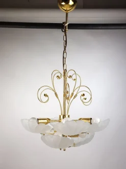Clearance Pamono Glass Shell and Brass Chandelier attributed to Deknudt, 1970s