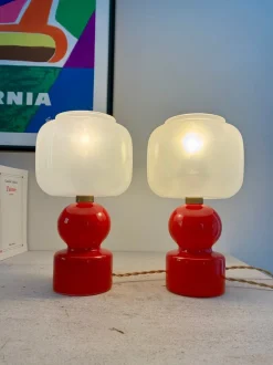 Online Pamono Globes Bedside Lamps in Bright Red Glass, 1960, Set of 2