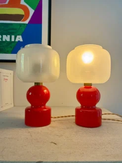 Online Pamono Globes Bedside Lamps in Bright Red Glass, 1960, Set of 2