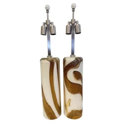 Clearance Pamono Gold and Amber Murano Glass Table Lamps by Simoeng, Set of 2