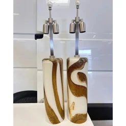 Clearance Pamono Gold and Amber Murano Glass Table Lamps by Simoeng, Set of 2