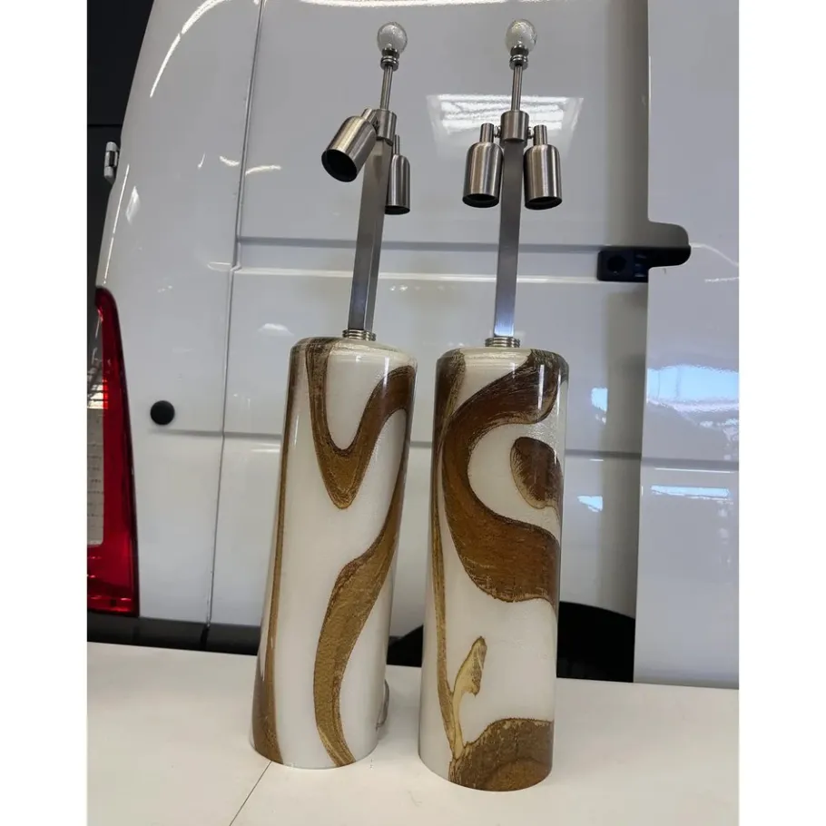 Clearance Pamono Gold and Amber Murano Glass Table Lamps by Simoeng, Set of 2