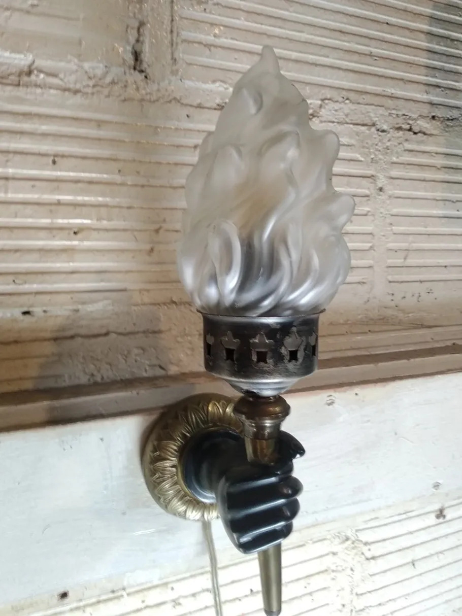 Clearance Pamono Gold and Black Hand Wall Light Torch, 1970s